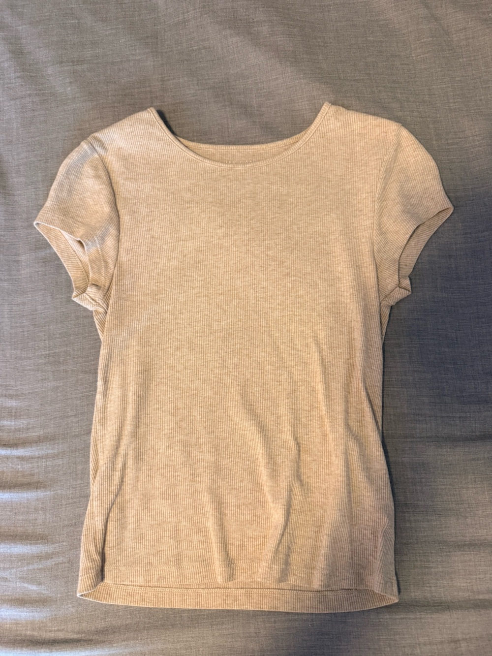 American Eagle Outfitters Light Cream Ribbed Short-Sleeve Tee